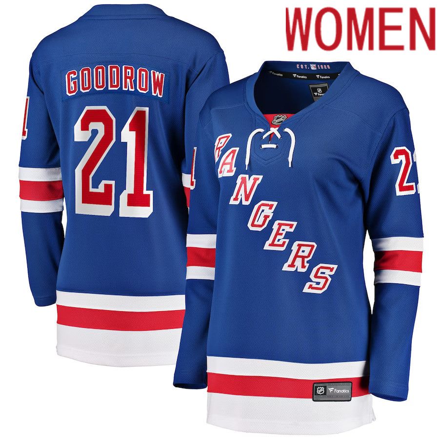 Women New York Rangers #21 Barclay Goodrow Fanatics Branded Blue Home Breakaway Player NHL Jersey